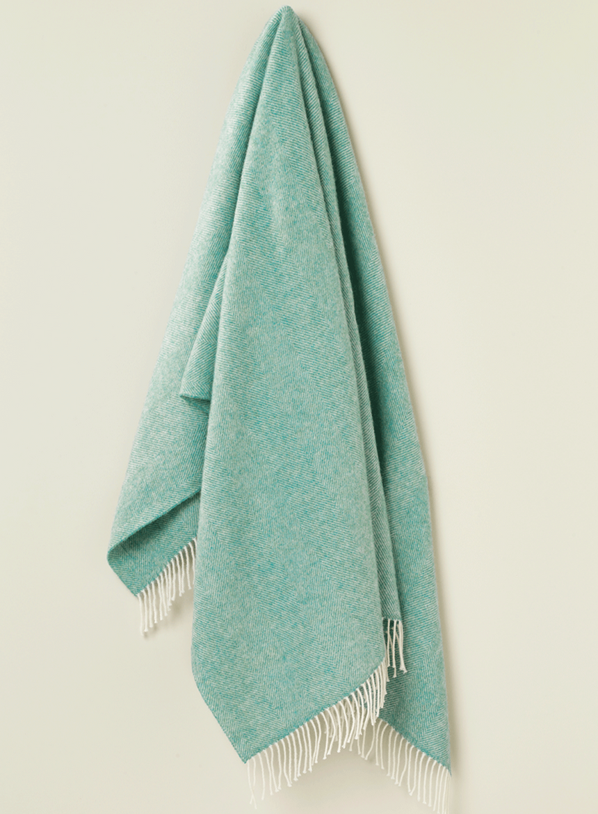 Bronte By Moon Herringbone Pure New Wool Throw, Aqua