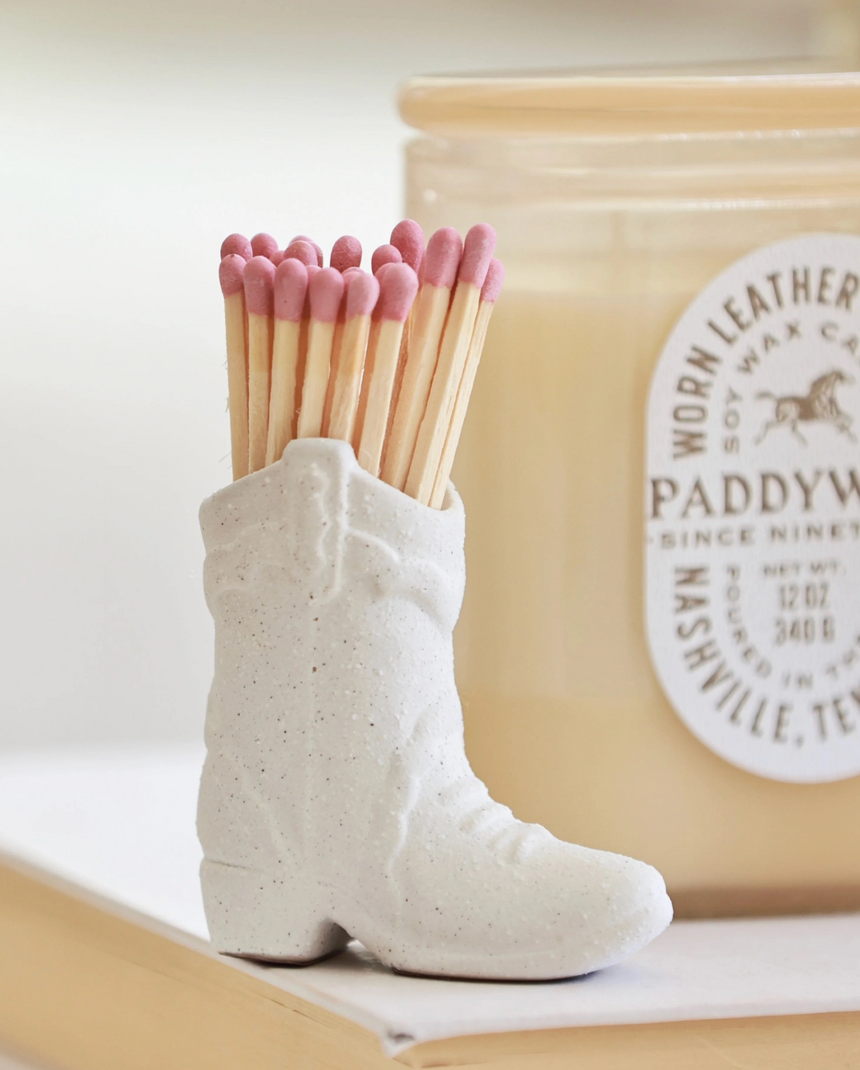 Paddywax Ceramic Cowboy Boot Match Holder, White