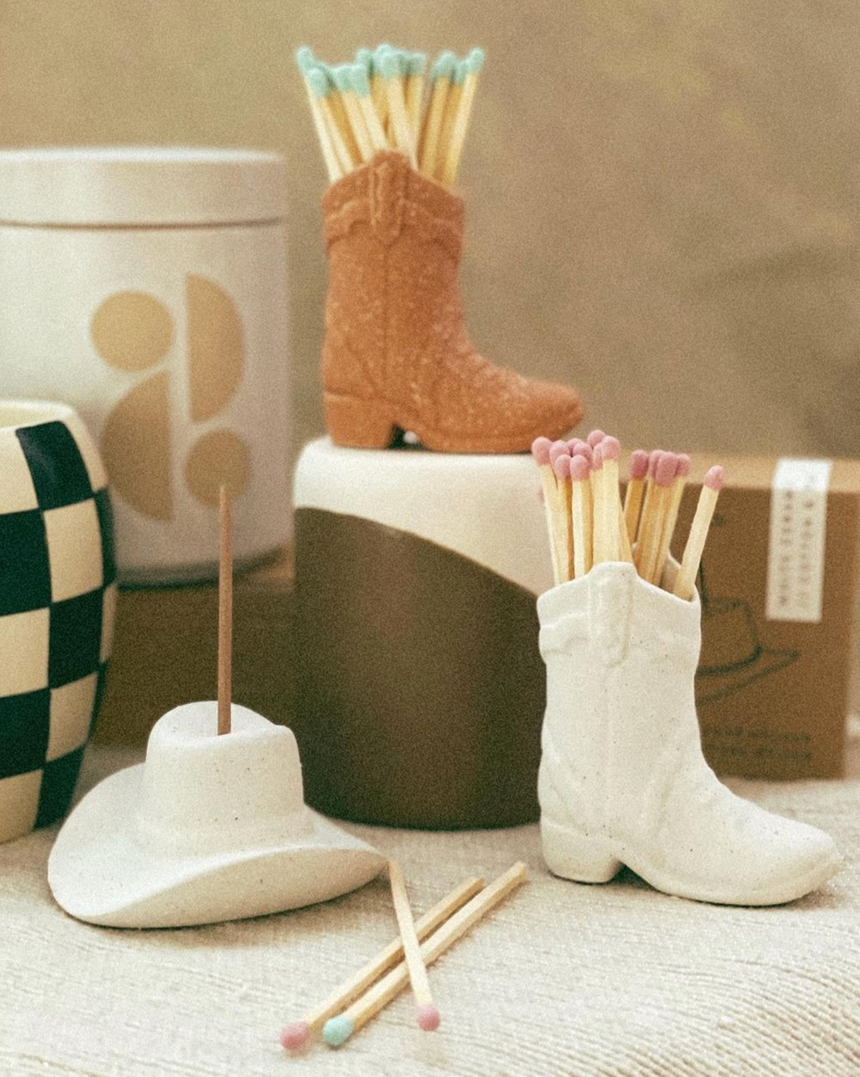 Paddywax Ceramic Cowboy Boot Match Holder, White