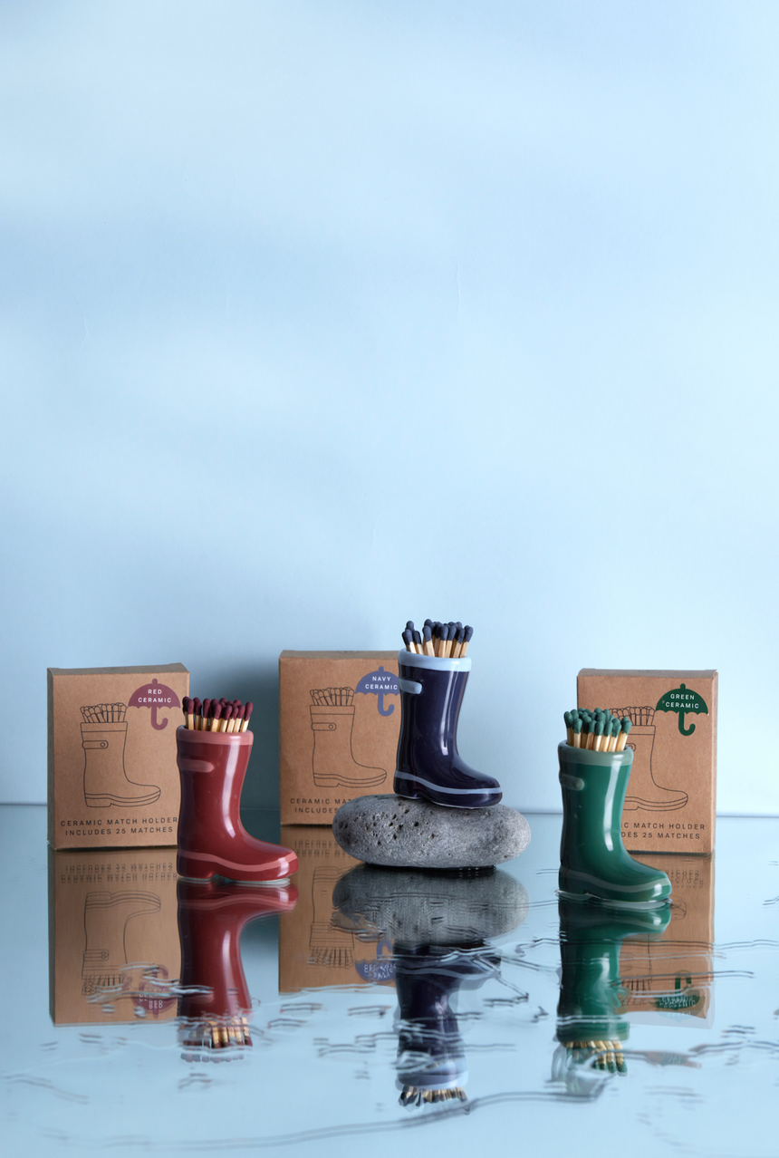 Paddywax Ceramic Wellington Boot Match Holder, Navy Blue