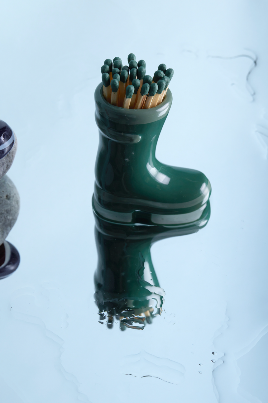 Paddywax Ceramic Wellington Boot Match Holder, Green
