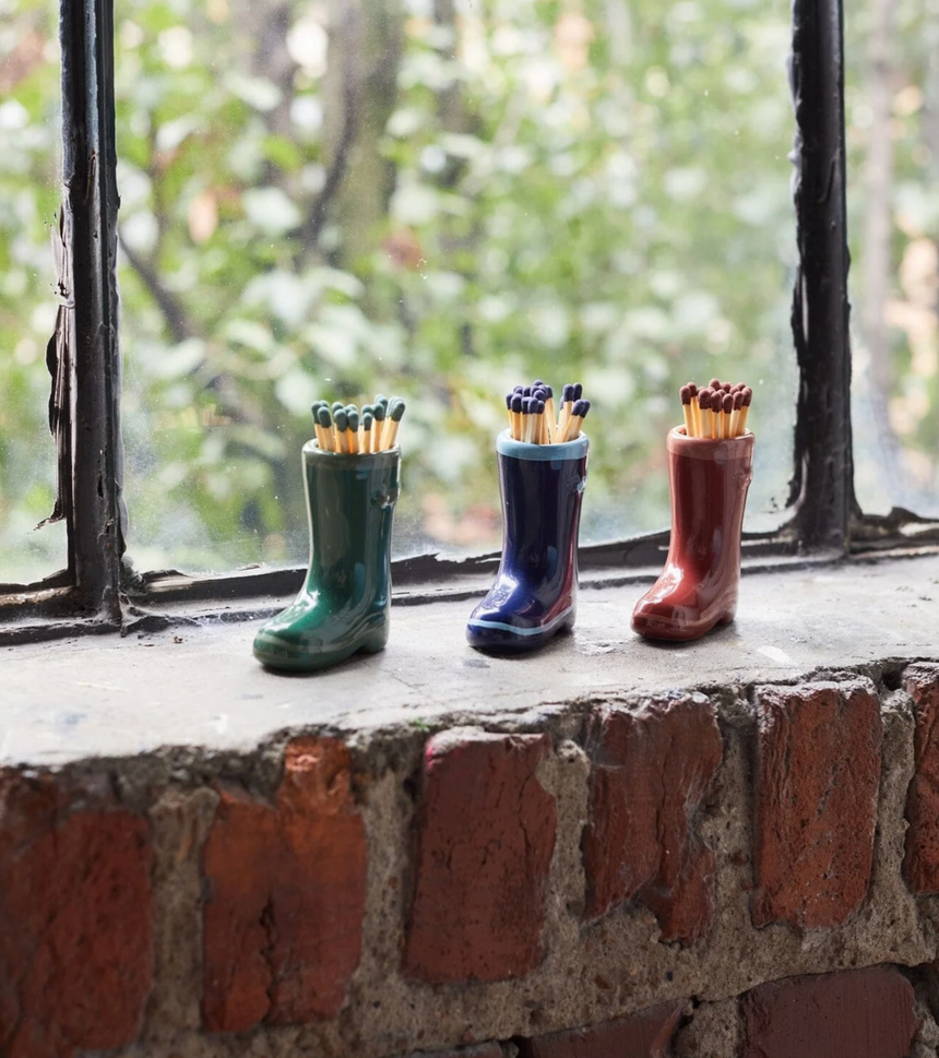 Paddywax Ceramic Wellington Boot Match Holder, Navy Blue