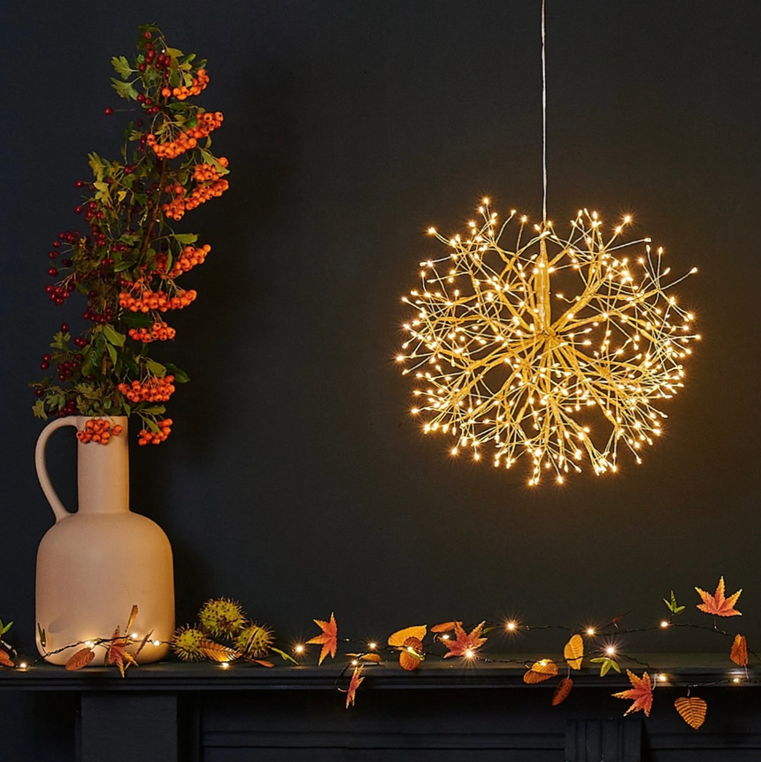 Hanging Dandelion LED Light, Gold (Mains powered )