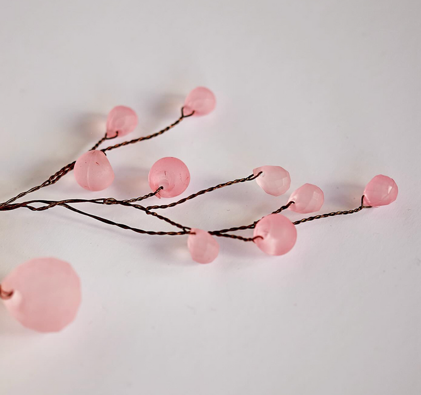 Matt Pink Crystal Blossom LED Fairy Lights (Battery Powered)