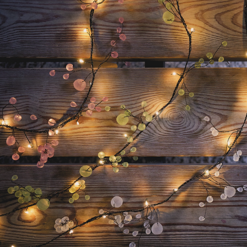 Matt Pink Crystal Blossom LED Fairy Lights (Battery Powered)