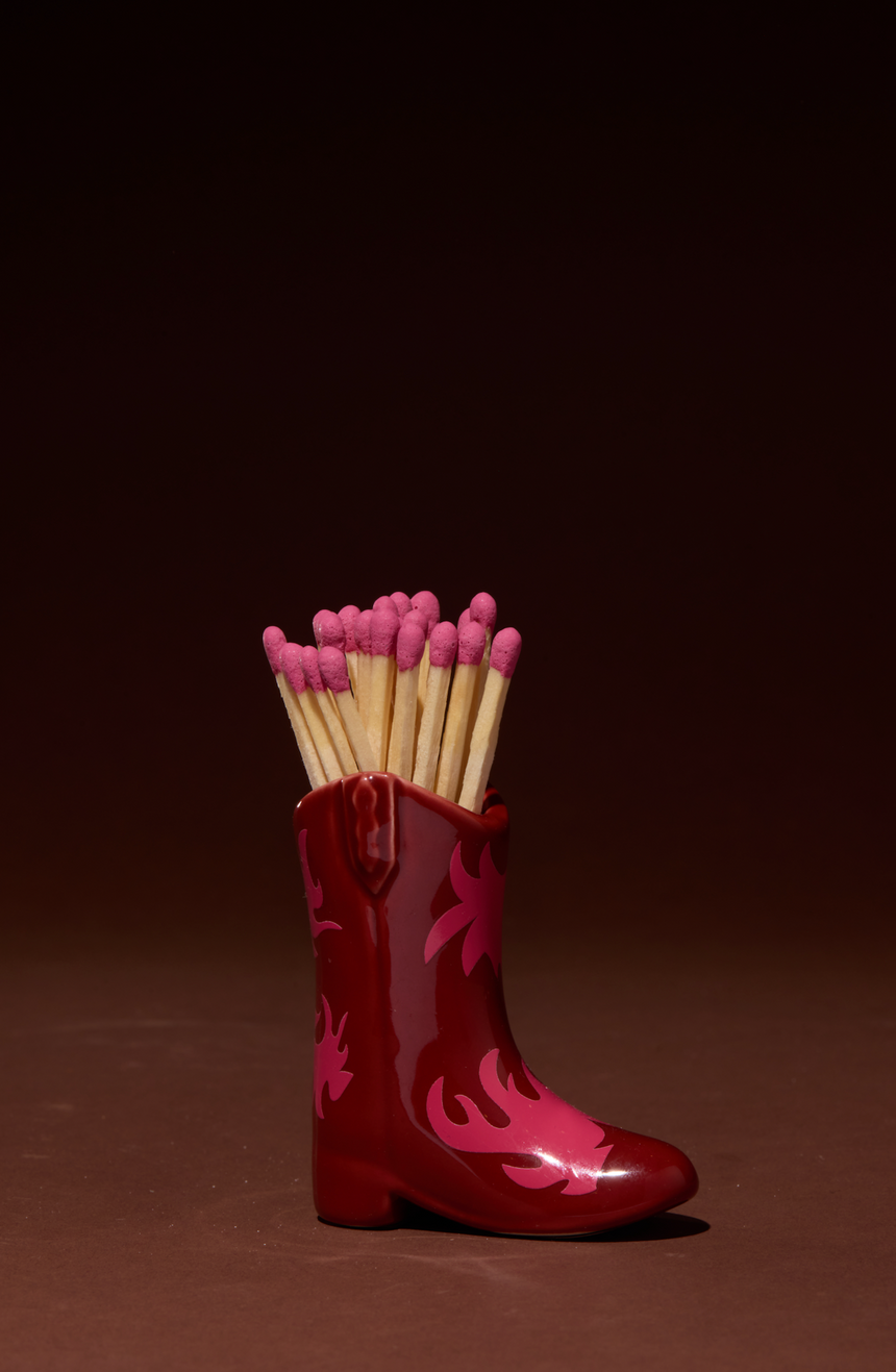 Paddywax Nashville Ceramic Cowboy Boot Match Holder, Red & pink