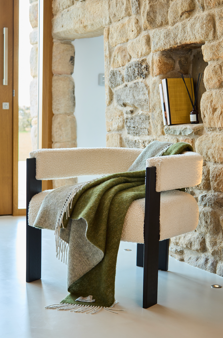 Tweedmill Dartmoor Pure New Wool Reversible Throw, Olive