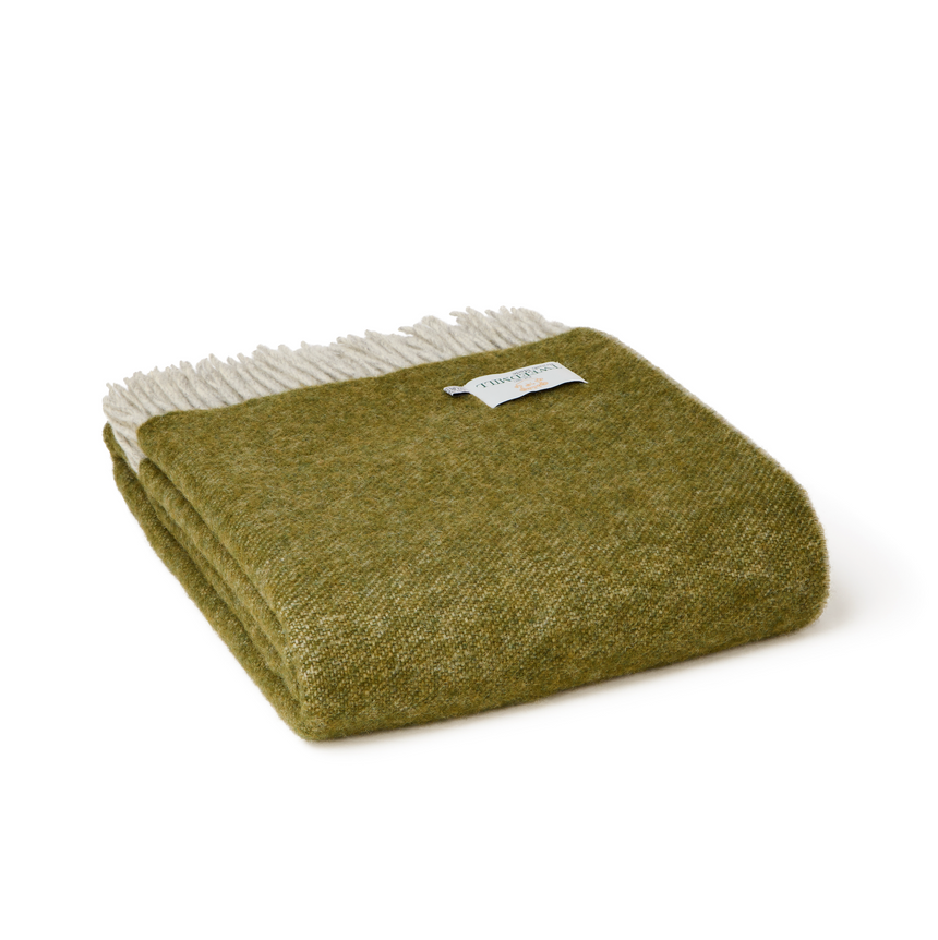 Tweedmill Dartmoor Pure New Wool Reversible Throw, Olive