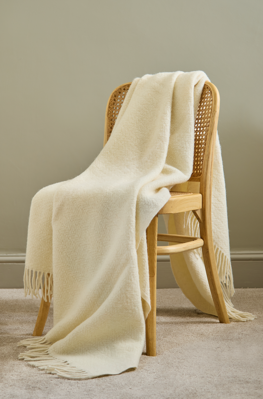 Tweedmill Moorland Pure New Wool Throw, Cream
