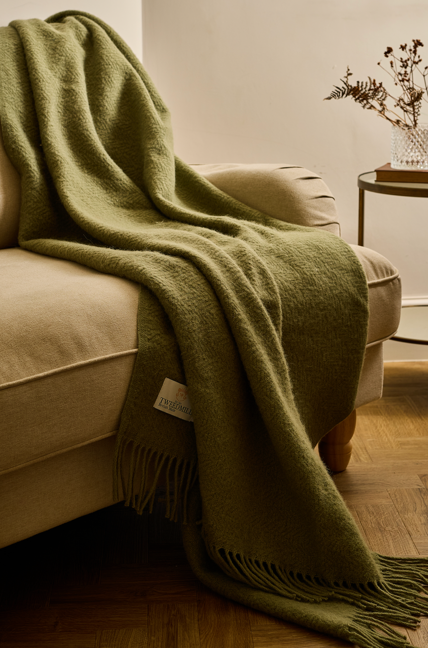 Tweedmill Moorland Pure New Wool Throw, Sage Green