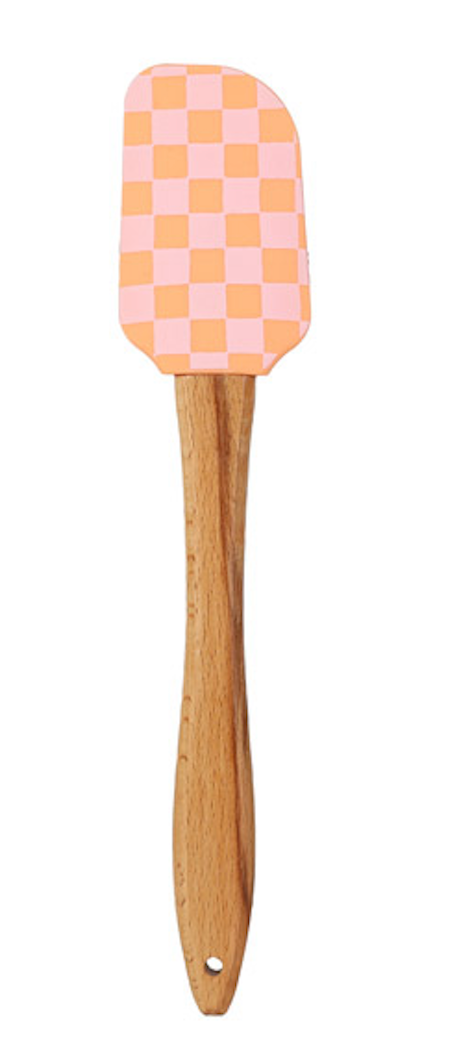 Talking Table Food Icons Silicone Spatula, Pink  & Orange Check