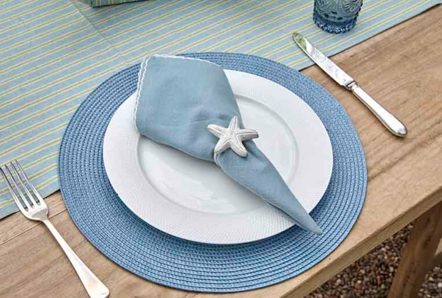 Walton & Co Embroidered Scalloped Napkin, Sky ( Set Of 4 )