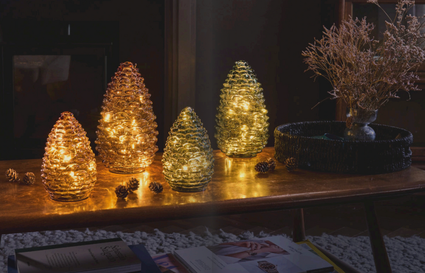 Glass Pinecone LED Light, Evergreen