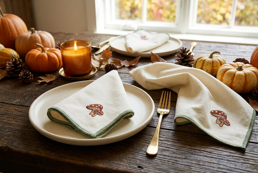 Walton & Co Embroidered Napkin, Toadstool (Set Of 4)