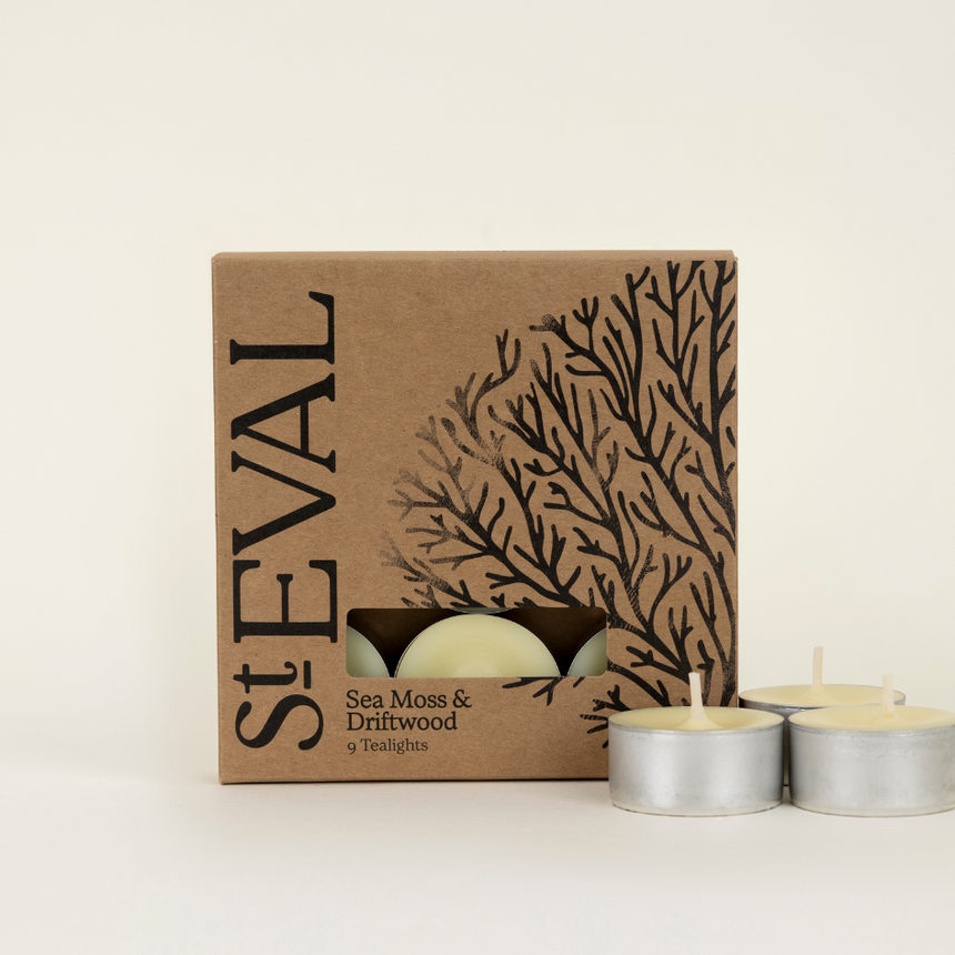 St Eval Sea Moss & Driftwood Scented Tealights, (Set Of 9)