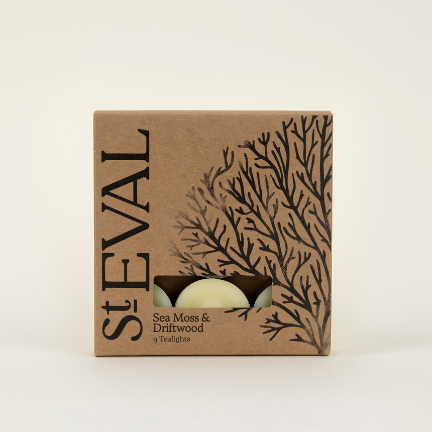 St Eval Sea Moss & Driftwood Scented Tealights, (Set Of 9)
