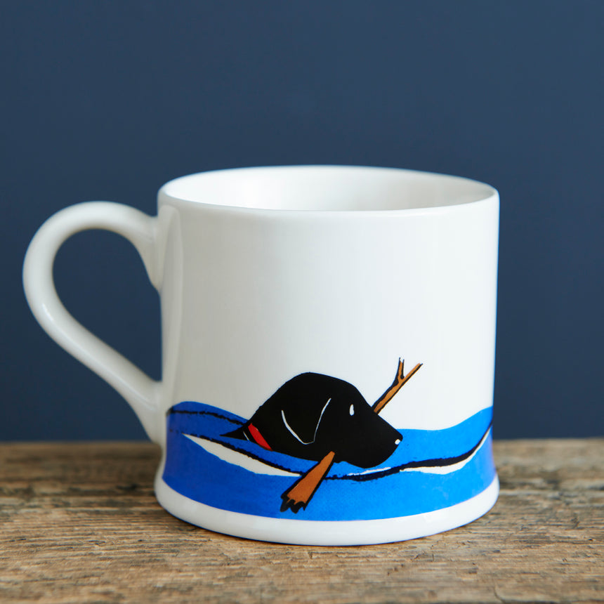 Sweet William Ceramic Mug, Swimming Black Labrador