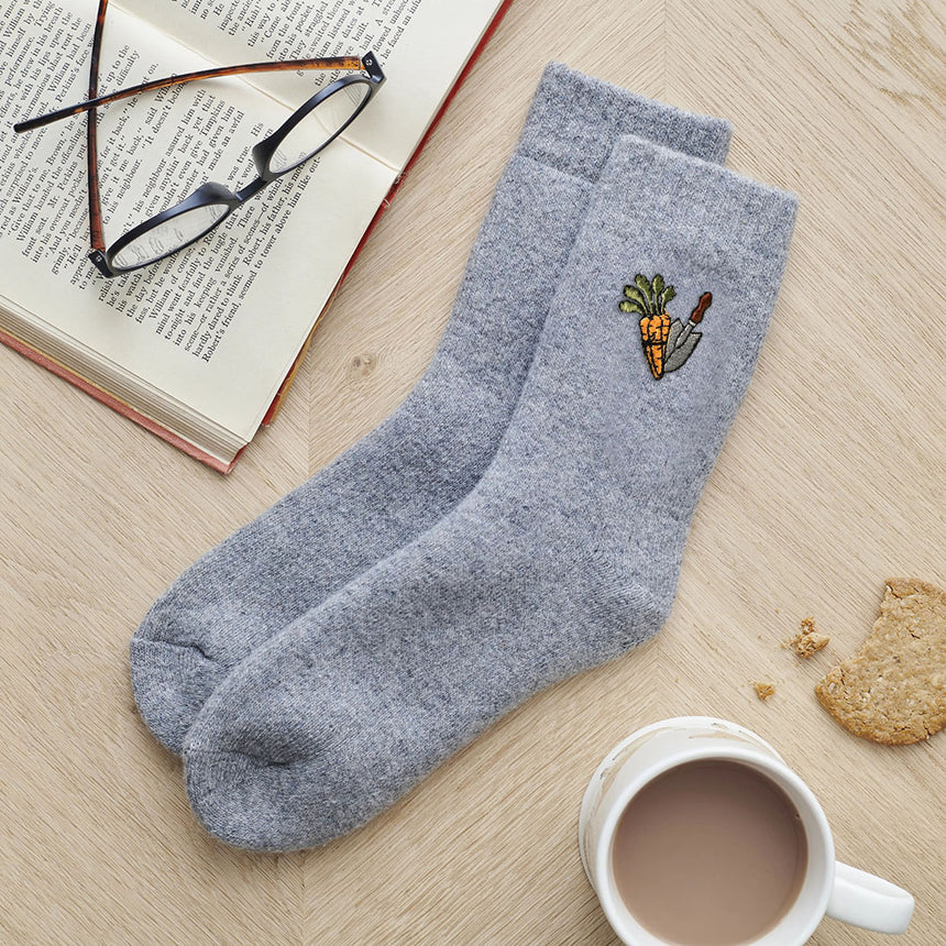 Sweet William Gardening Walking Wool Socks, Carrots & Trowel