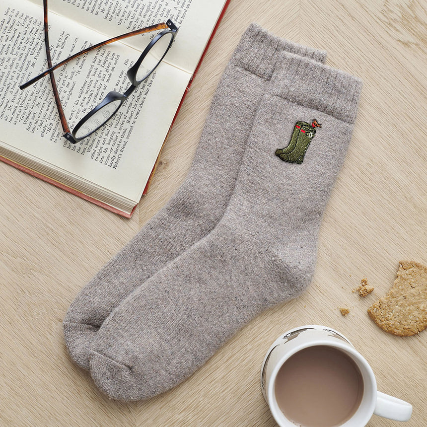 Sweet William Gardening Walking Wool Socks, Green Wellies