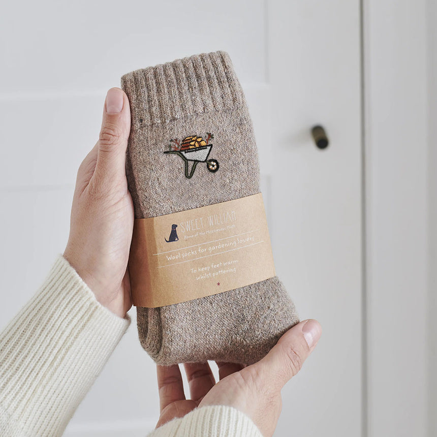 Sweet William Gardening Walking Wool Socks, Wheelbarrow