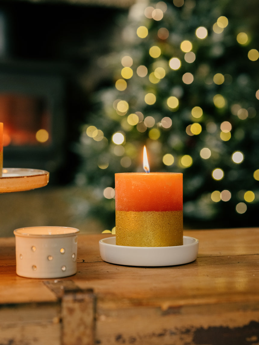 St Eval Gold Dipped Scented Pillar Candle, Orange & Cinnamon