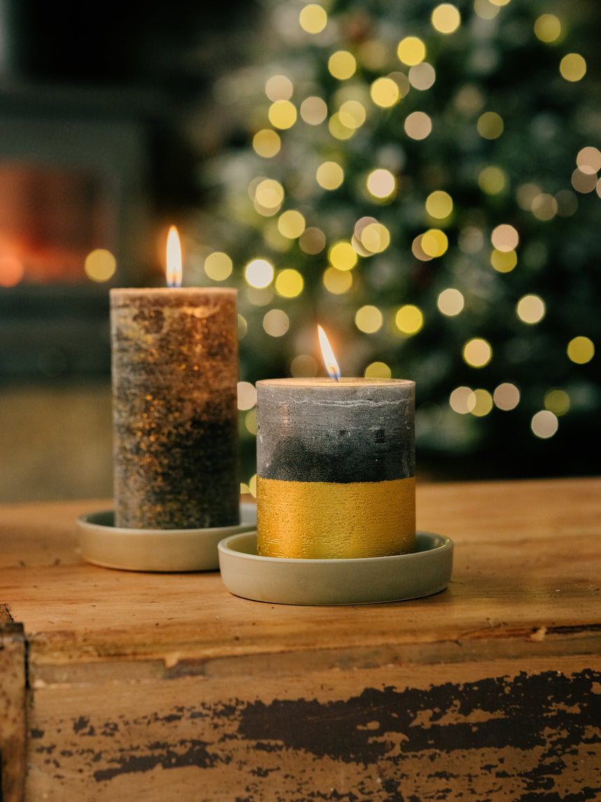 St Eval Gold Dipped Scented Pillar Candle, Winter Thyme