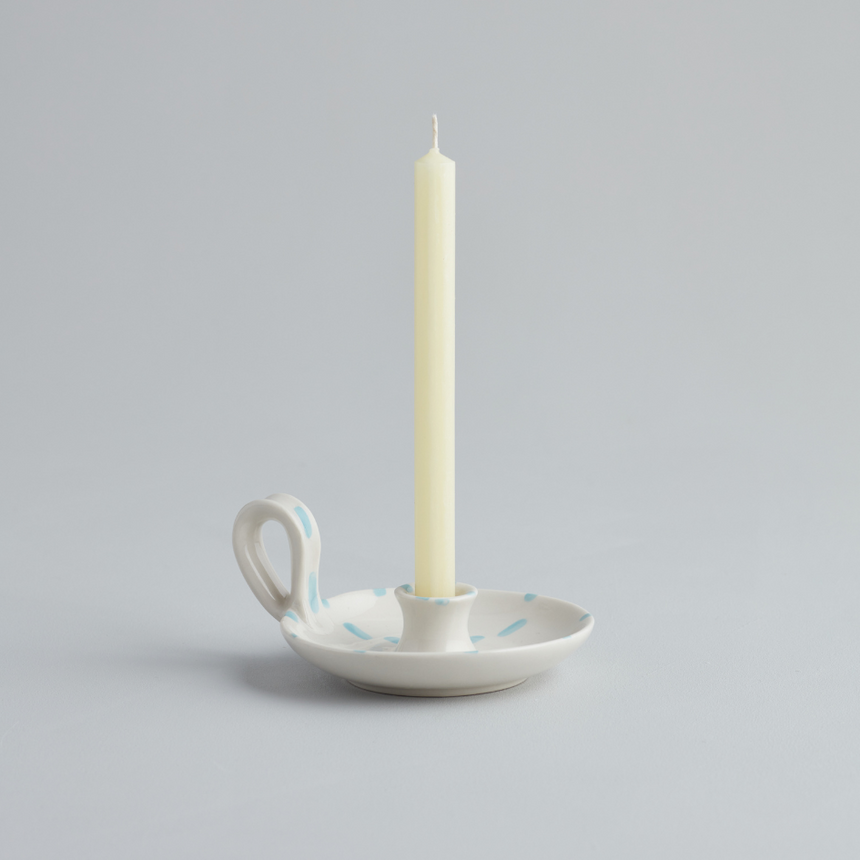 St Eval White Sky Blue Brushmarks candle holder