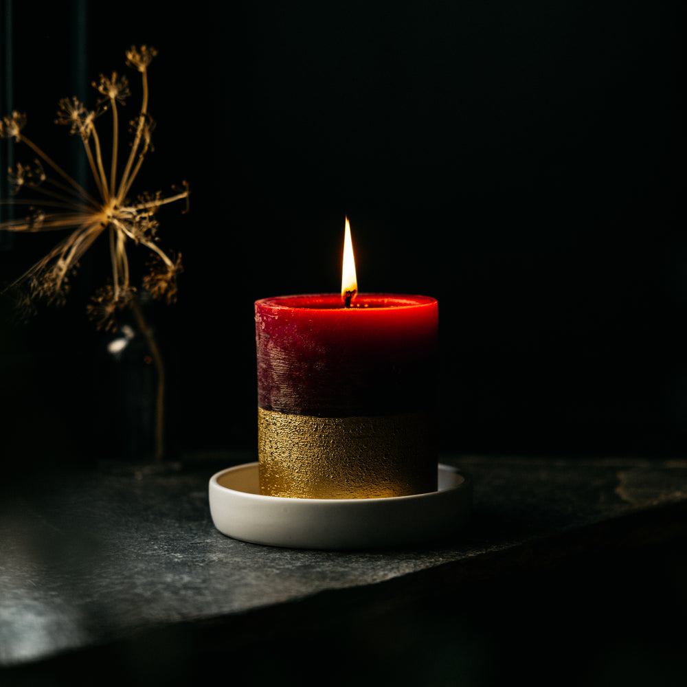 St Eval Gold Dipped Scented Pillar Candle, Sacred Forest