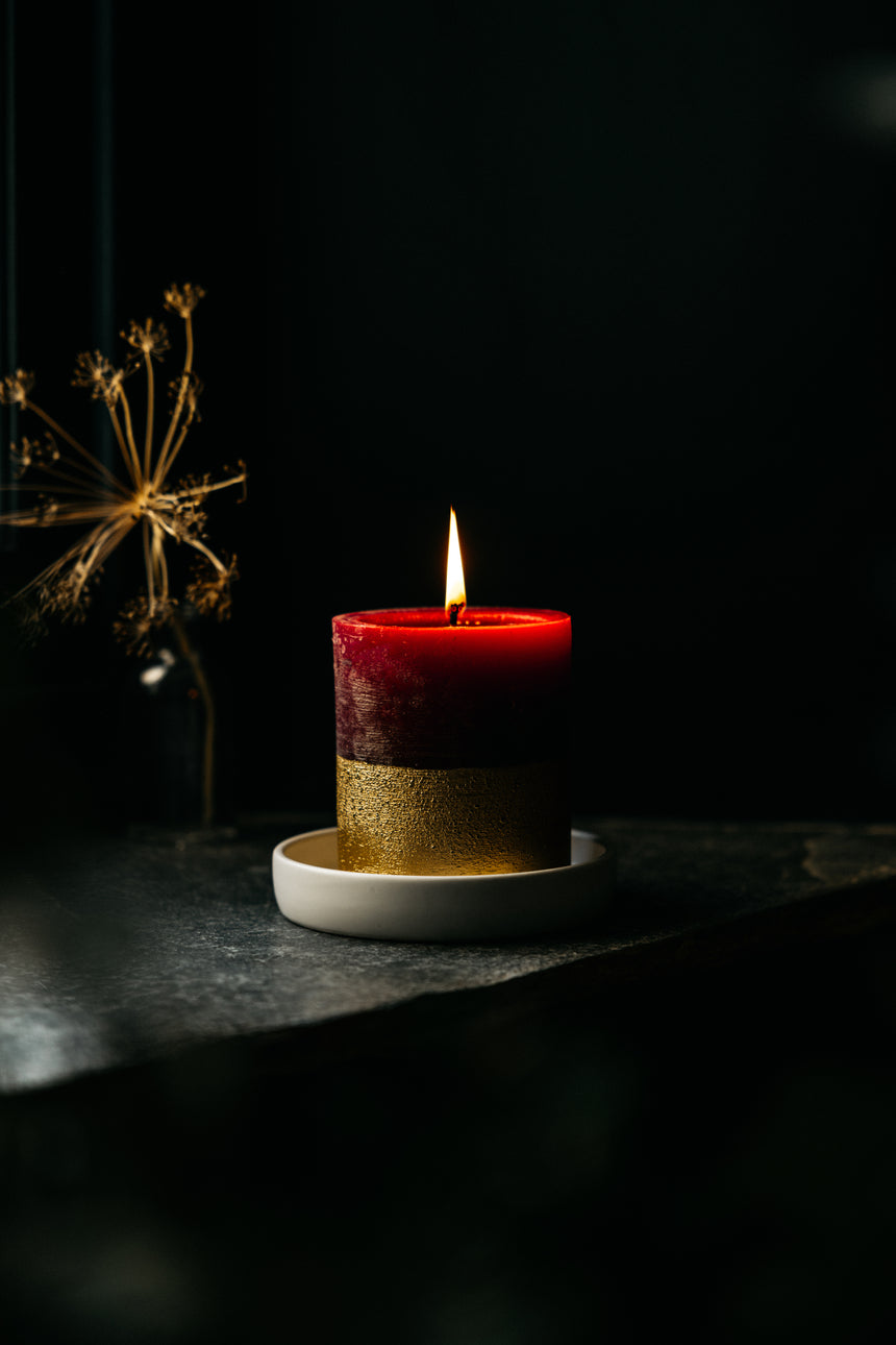 St Eval Gold Dipped Scented Pillar Candle, Sacred Forest