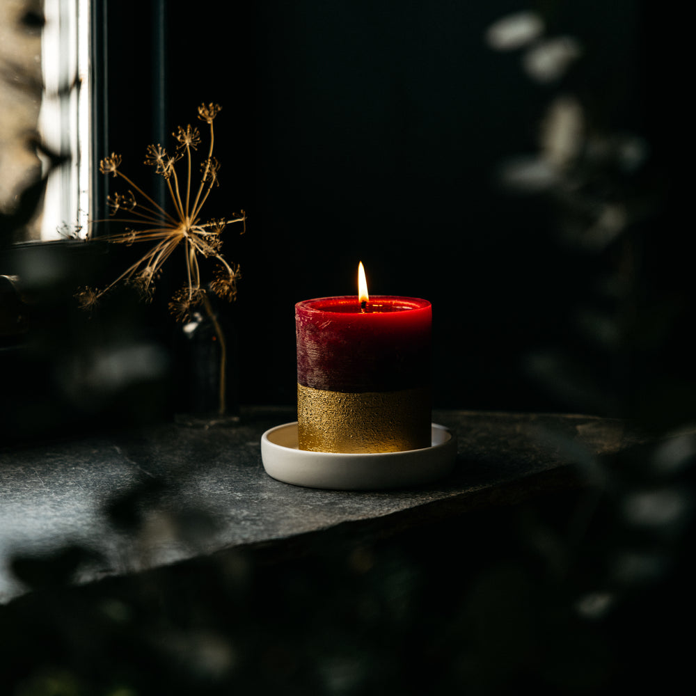 St Eval Gold Dipped Scented Pillar Candle, Sacred Forest
