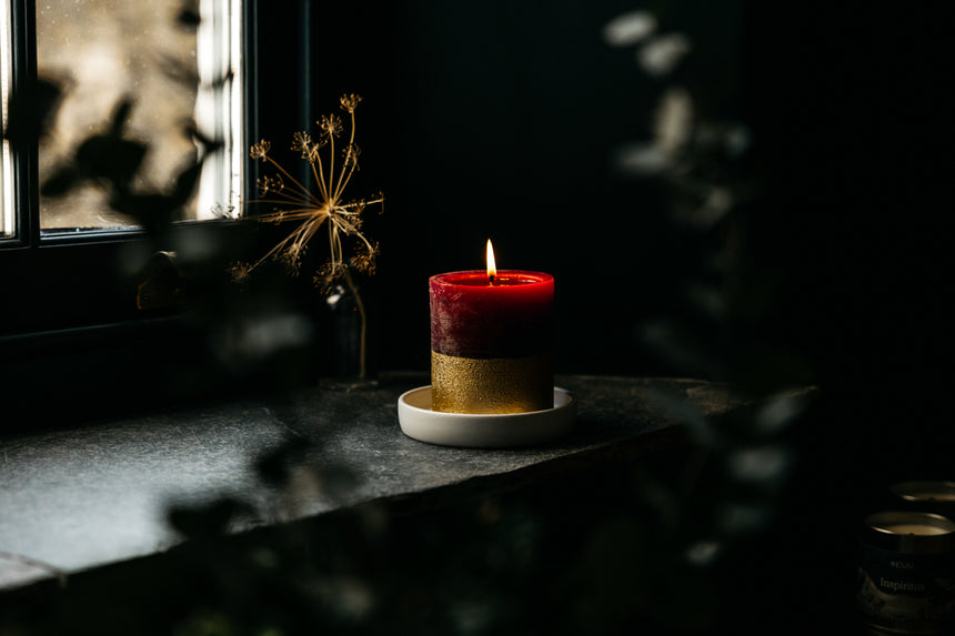 St Eval Gold Dipped Scented Pillar Candle, Sacred Forest