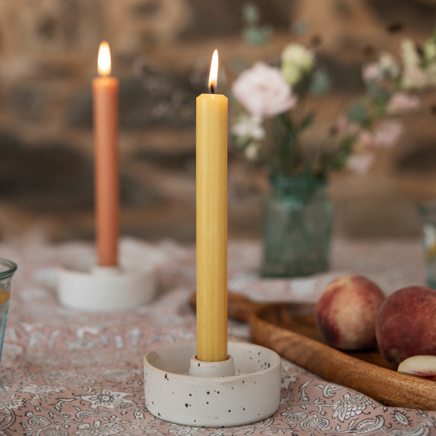 St Eval White Speckled candle holder