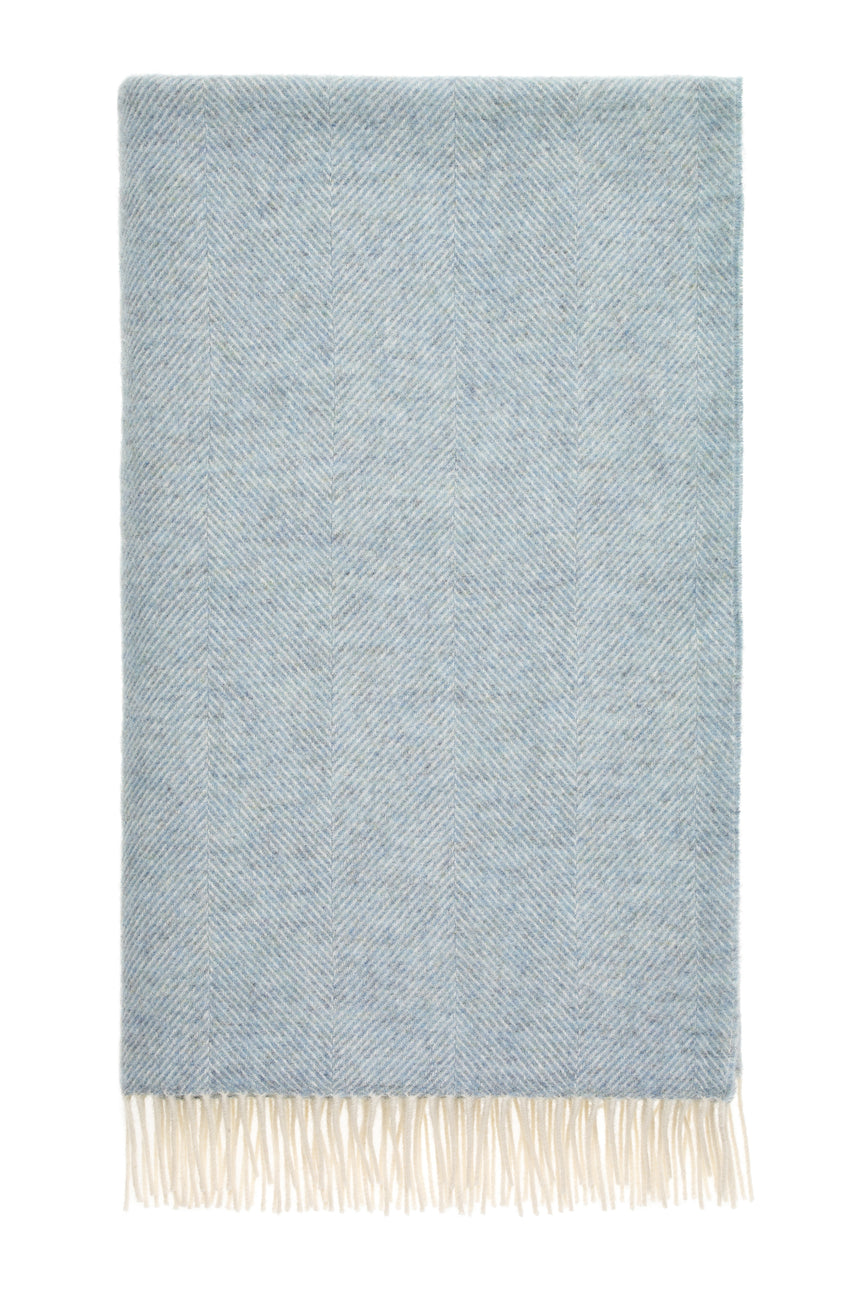 Bronte By Moon Herringbone Shetland Wool Throw, Duck Egg Blue