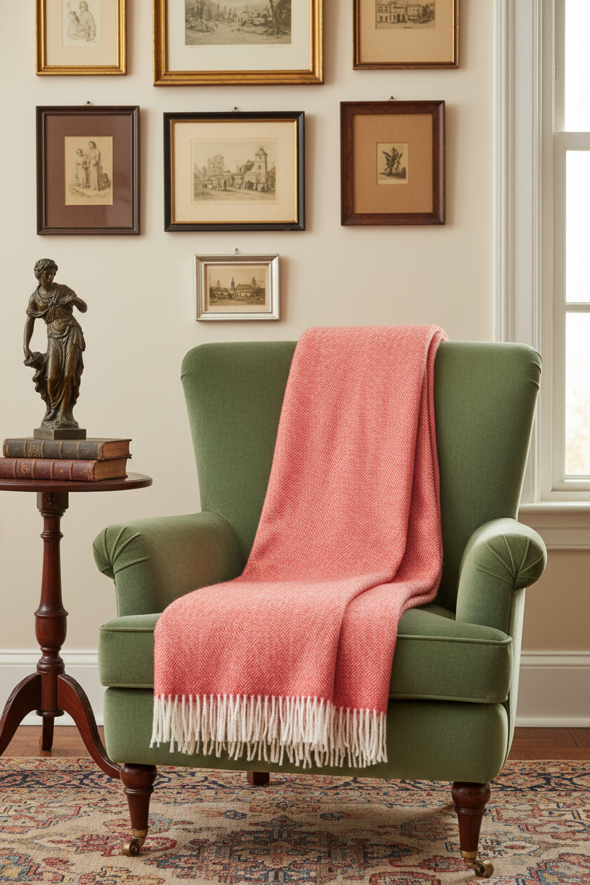Bronte By Moon Herringbone Shetland Wool Throw, Flame