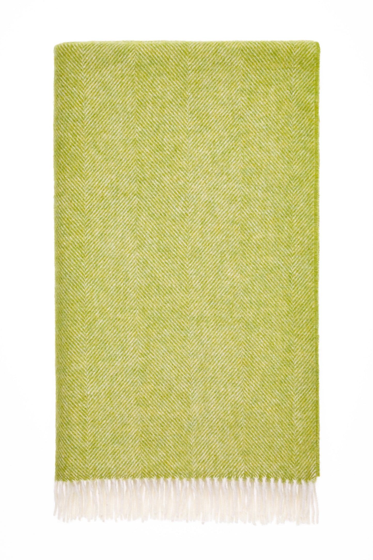 Bronte By Moon Herringbone Shetland Wool Throw, Lime