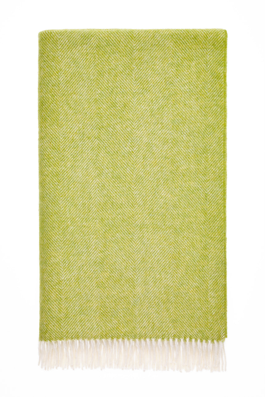 Bronte By Moon Herringbone Shetland Wool Throw, Lime
