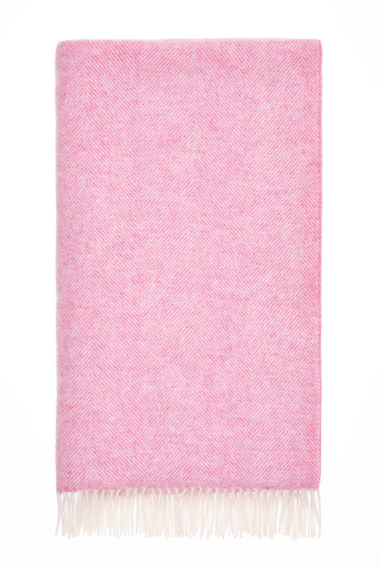 Bronte By Moon Herringbone Shetland Wool Throw, Pale Pink