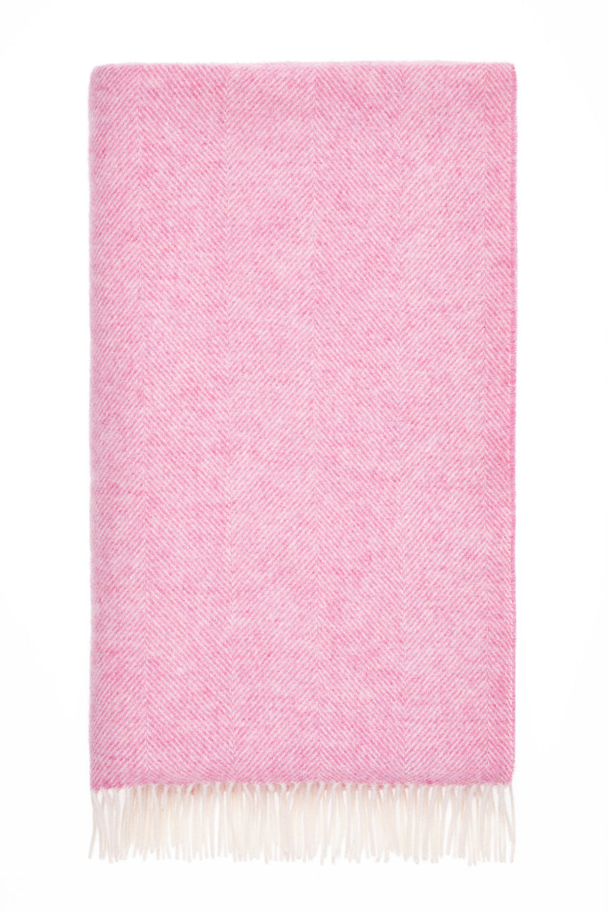 Bronte By Moon Herringbone Shetland Wool Throw, Pale Pink