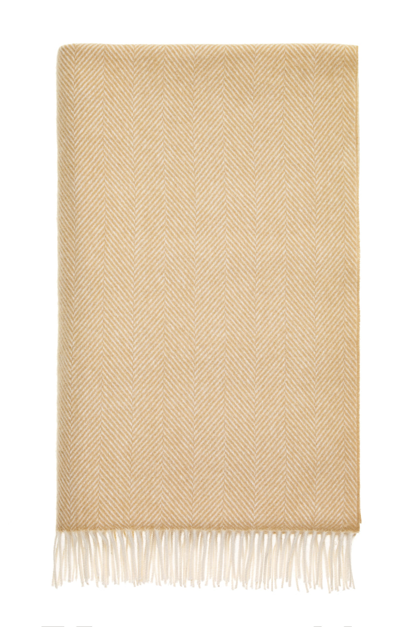 Bronte By Moon Herringbone Merino Wool Throw, Natural