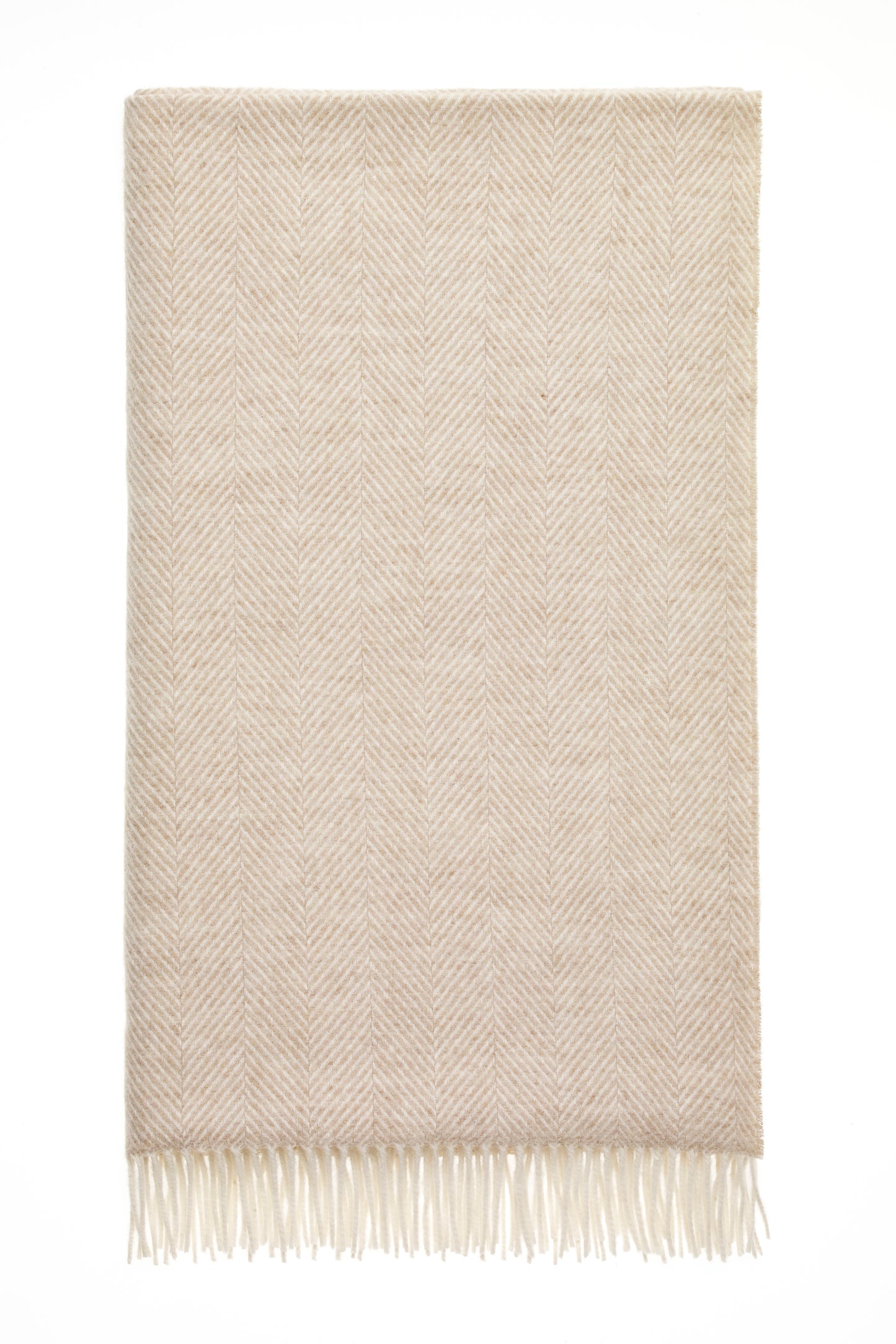 Bronte By Moon Herringbone Merino Wool Throw, Beige