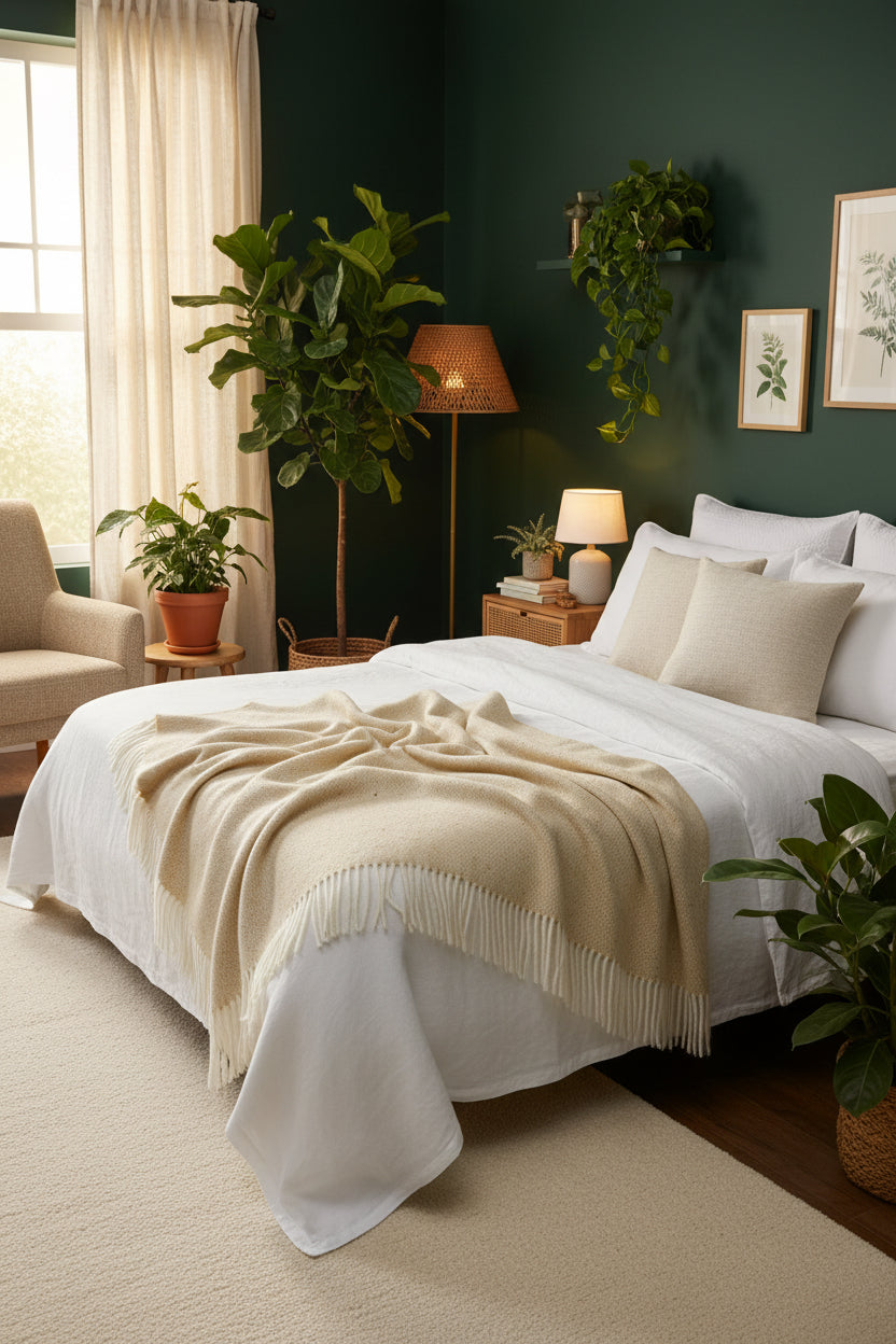 Bronte By Moon Donegal Pure New Wool Throw, Sand