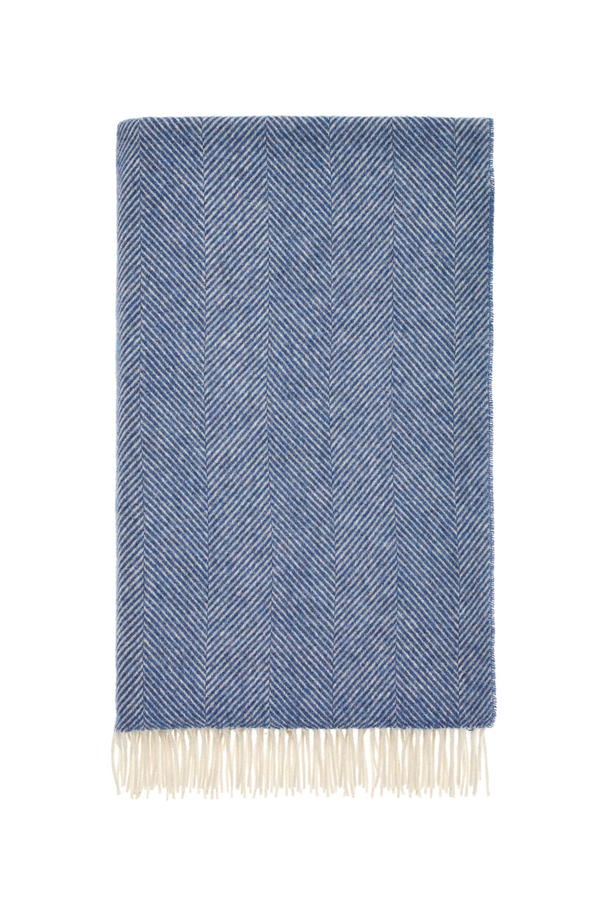 Bronte By Moon Herringbone Pure New Wool Throw, Blueberry