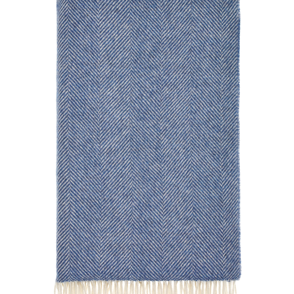 Bronte By Moon Herringbone Pure New Wool Throw, Blueberry
