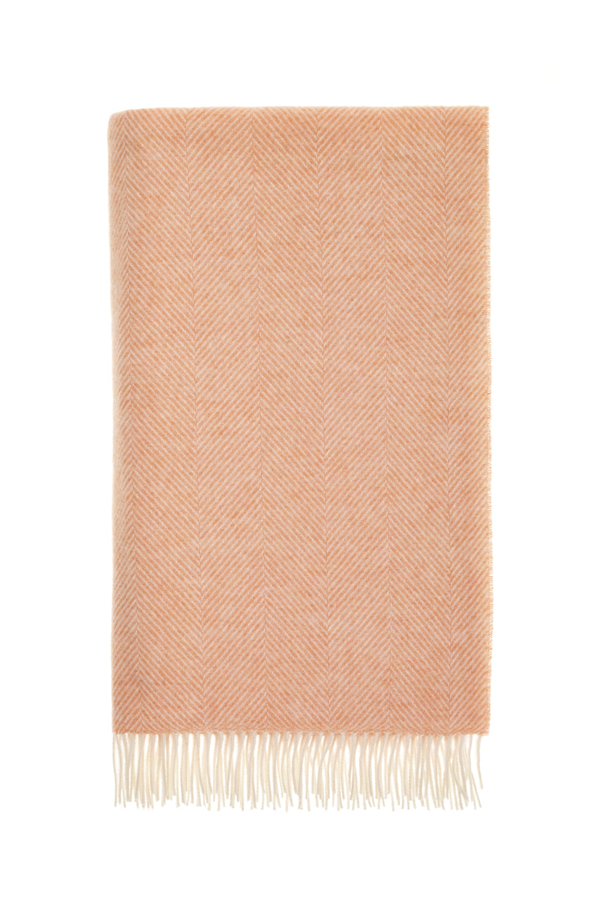 Bronte By Moon Herringbone Pure New Wool Throw, Orange Sherbet