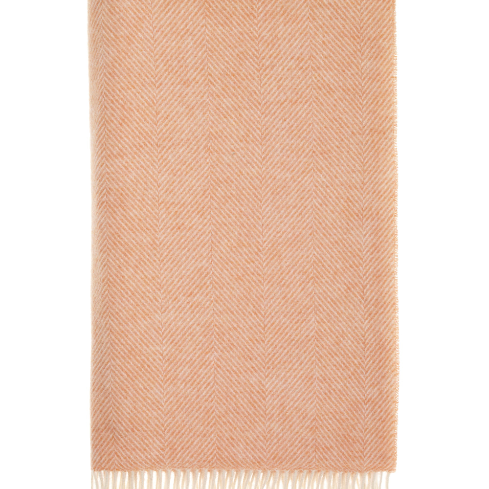 Bronte By Moon Herringbone Pure New Wool Throw, Orange Sherbet