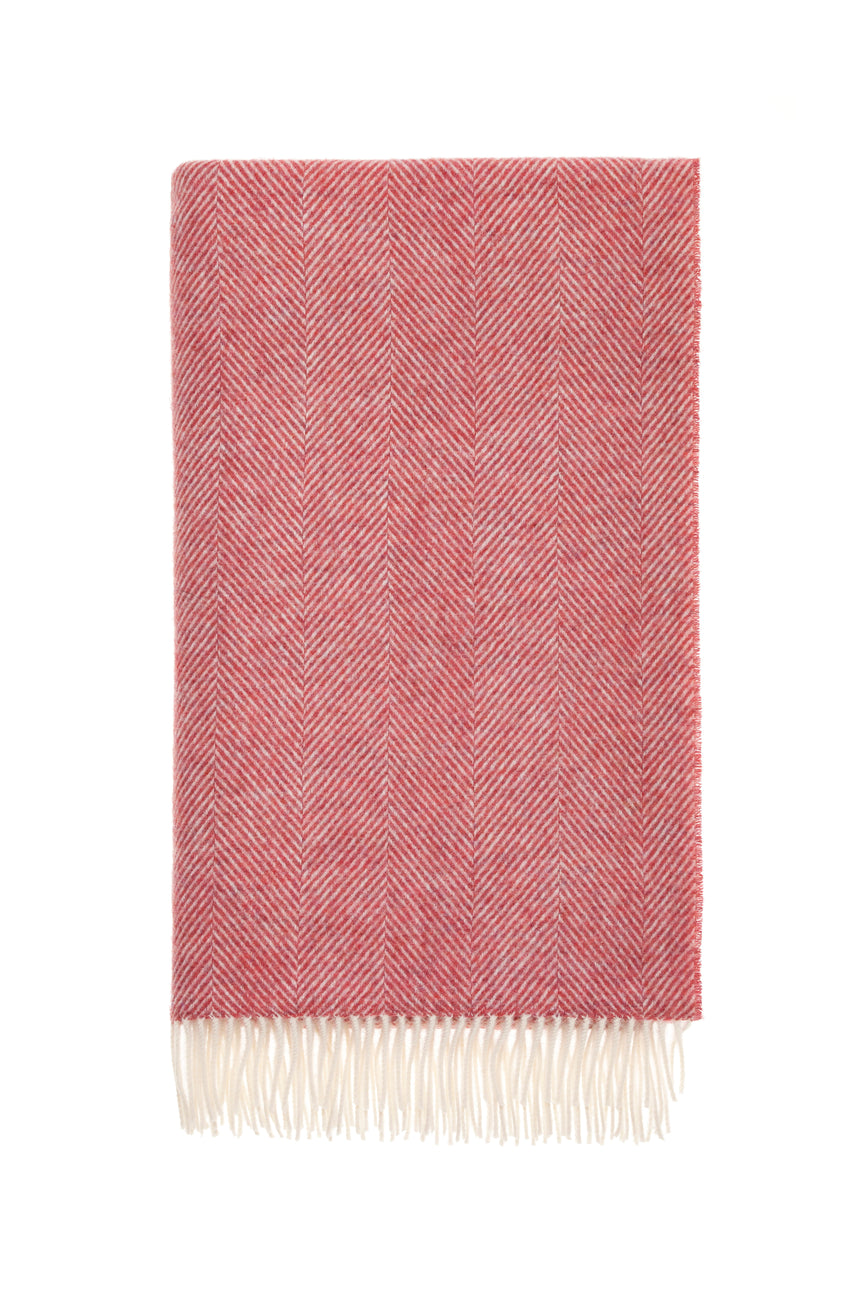 Bronte By Moon Herringbone Pure New Wool Throw, Raspberry Ripple