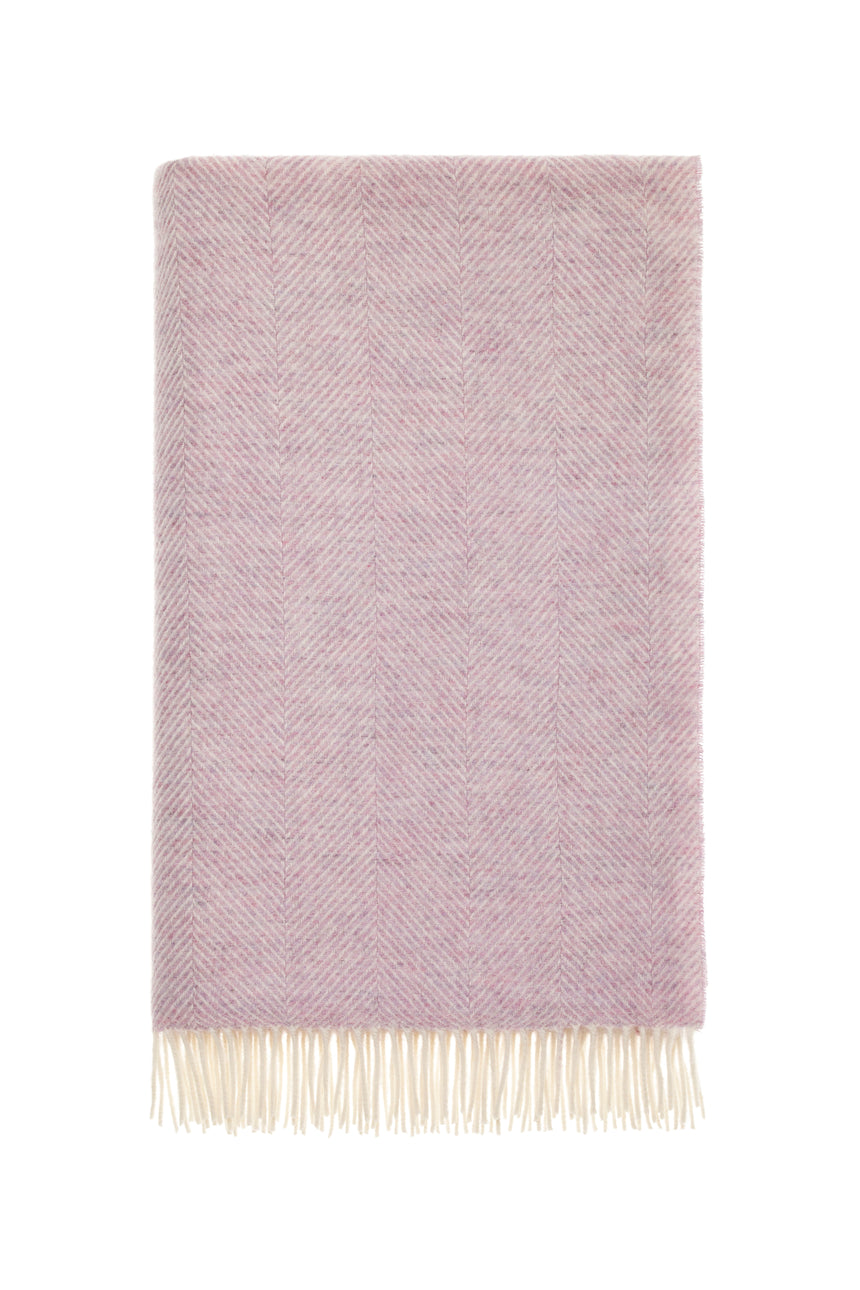 Bronte By Moon Herringbone Pure New Wool Throw, Sugared Almond