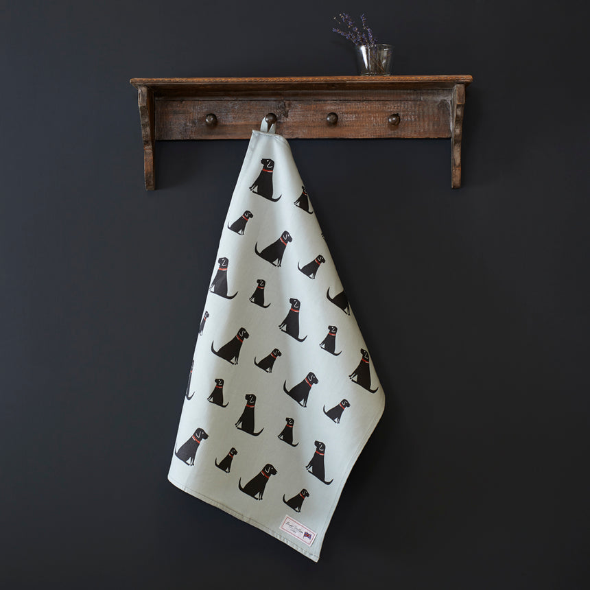 Sweet William Organic Cotton Tea Towel, Black Labrador