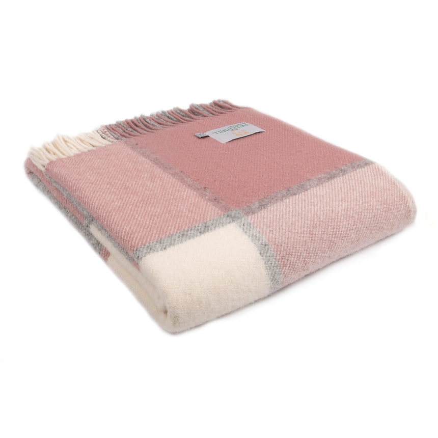 Tweedmill Block Check Pure New Wool Throw, Charcoal & Dusty Pink