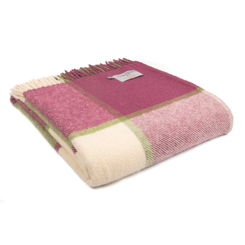 Tweedmill Block Check Pure New Wool Throw, Raspberry